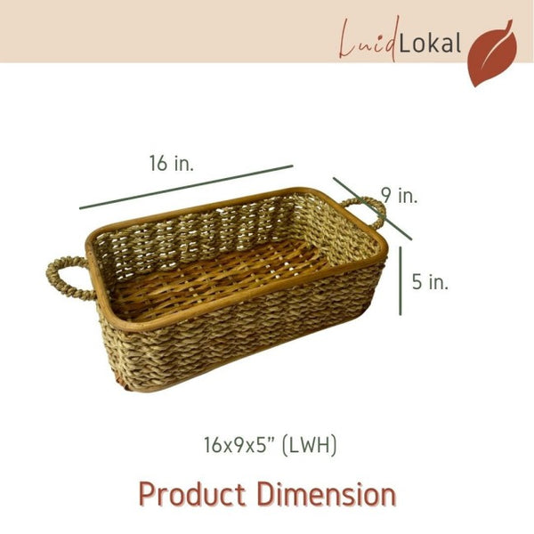Luid Lokal Rectangular Basket Serving Tray with Handles Vanity Fruit Tray Kitchen Storage Woven Buri