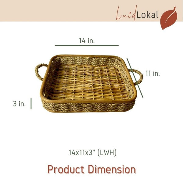 Luid Lokal Rectangular Basket Serving Tray with Handles Vanity Fruit Tray Kitchen Storage Woven Buri
