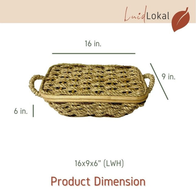 Luid Lokal Rectangular Bread Basket with Cover and Handles Kitchen Storage Woven Buri