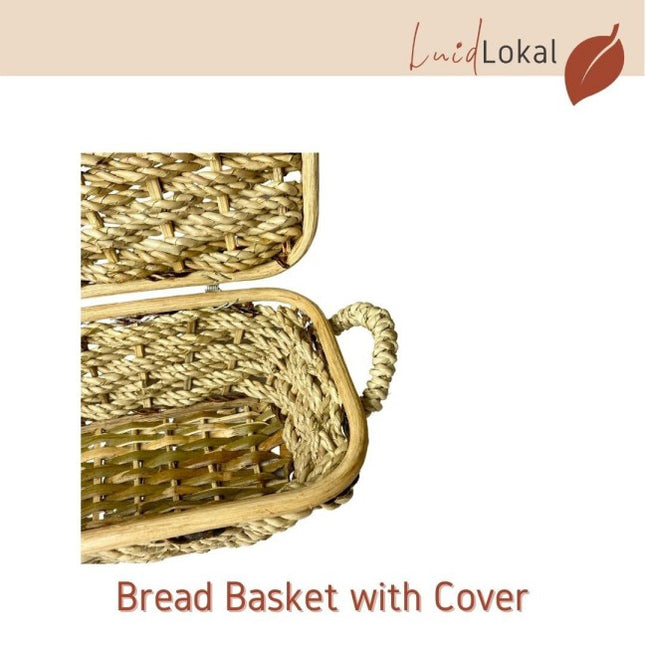 Luid Lokal Rectangular Bread Basket with Cover and Handles Kitchen Storage Woven Buri