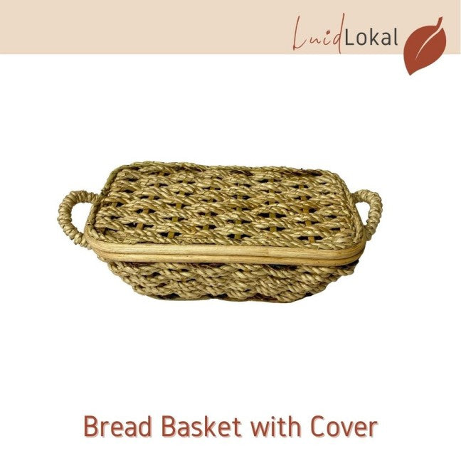 Luid Lokal Rectangular Bread Basket with Cover and Handles Kitchen Storage Woven Buri