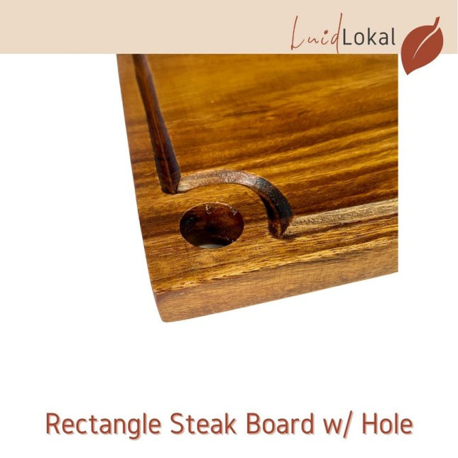 Luid Lokal Steak Board Rectangle with Hole Cutting Board with Juice Groove Kitchen Chopping Board for Meat Cheese and Vegetables Acacia Wood