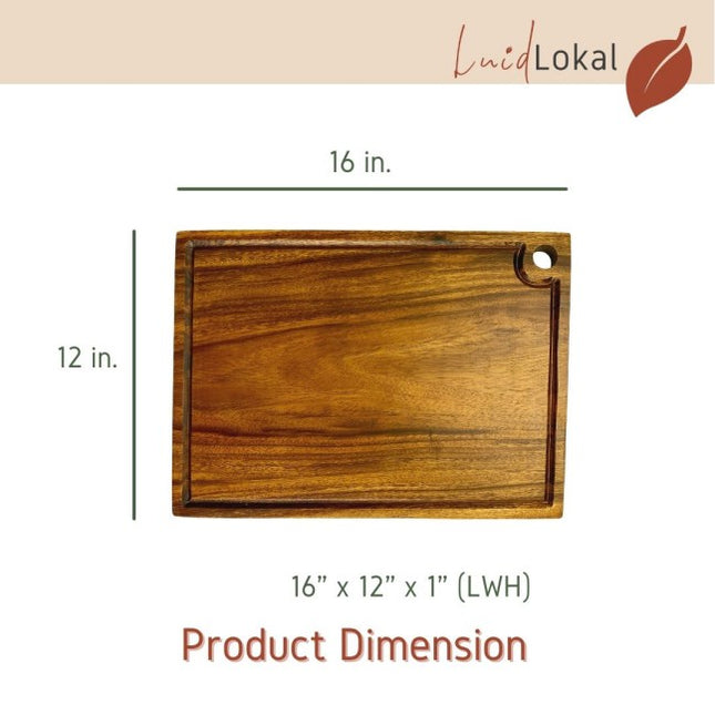 Luid Lokal Steak Board Rectangle with Hole Cutting Board with Juice Groove Kitchen Chopping Board for Meat Cheese and Vegetables Acacia Wood