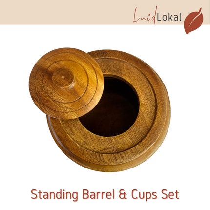 Luid Lokal Standing Barrel and Cups Set Beer Cocktails Juice Mango Wood