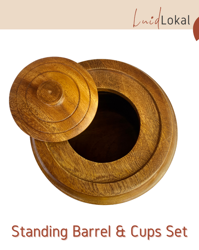 Luid Lokal Standing Barrel and Cups Set Beer Cocktails Juice Mango Wood