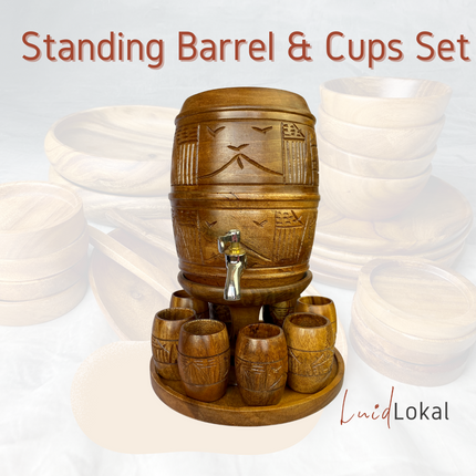 Luid Lokal Standing Barrel and Cups Set Beer Cocktails Juice Mango Wood