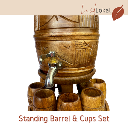 Luid Lokal Standing Barrel and Cups Set Beer Cocktails Juice Mango Wood