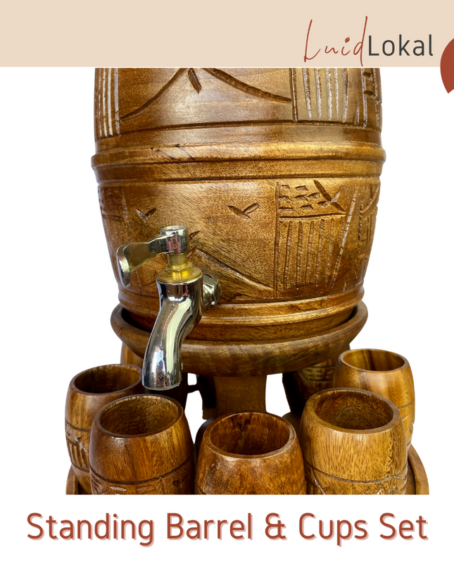 Luid Lokal Standing Barrel and Cups Set Beer Cocktails Juice Mango Wood