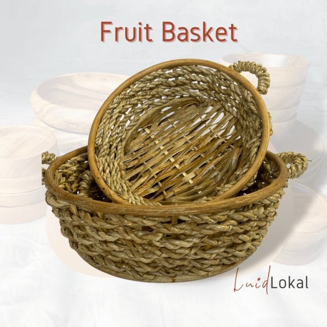 Luid Lokal Round Fruit Bowl Basket with Handles Bread Storage Woven Buri