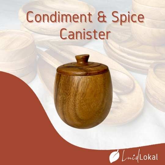 Luid Lokal Condiment Canister Spice Sugar Salt Jar with Cover Acacia Wood