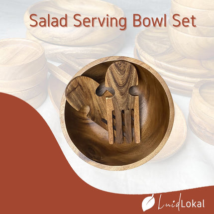 Luid Lokal Salad Bowl Server Set Acacia Wood