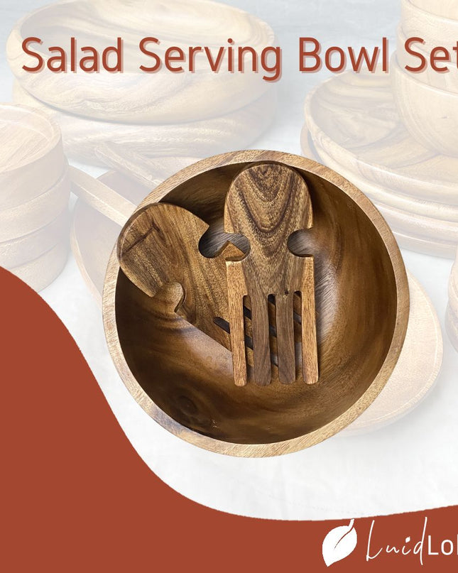 Luid Lokal Salad Bowl Server Set Acacia Wood