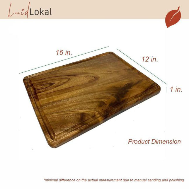 Luid Lokal Steak Board Rectangle Cutting Board with Juice Groove Kitchen Chopping Board for Meat Cheese and Vegetables Acacia Wood