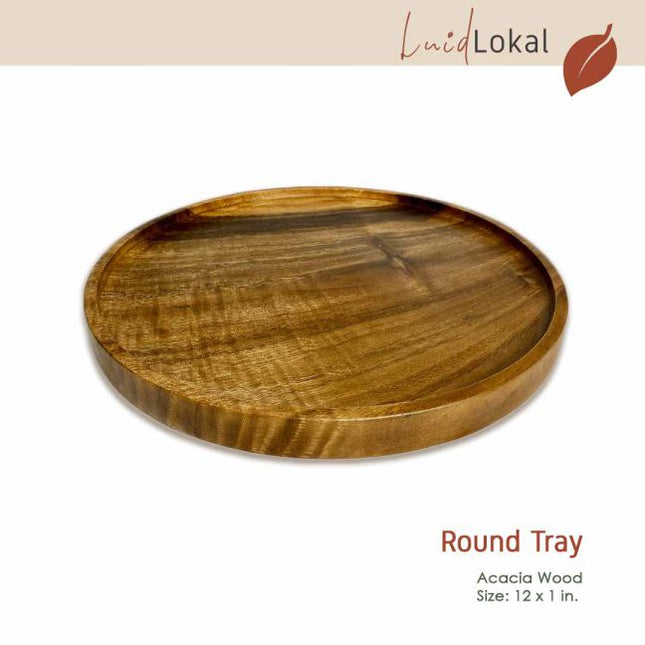 Luid Lokal Round Tray Platter Cheese Coffee Tea Serving Tray Acacia Wood
