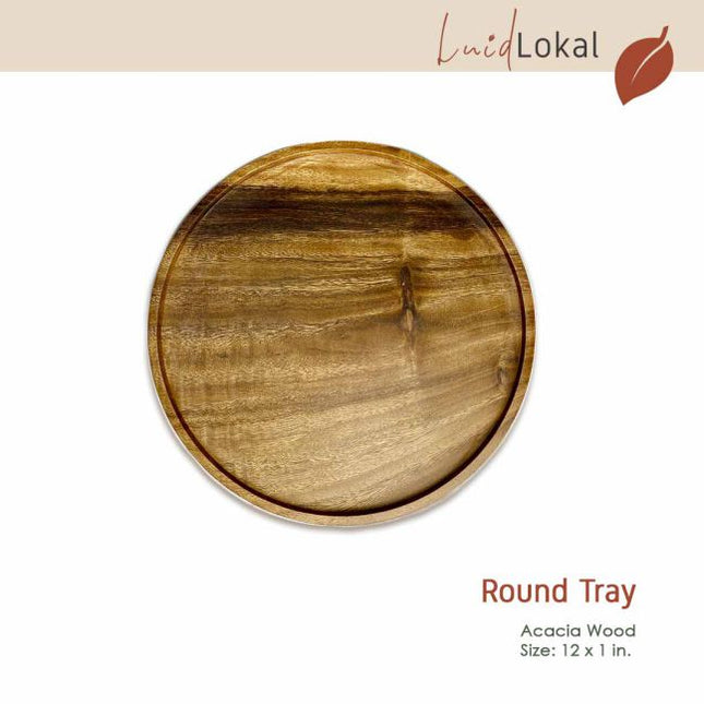 Luid Lokal Round Tray Platter Cheese Coffee Tea Serving Tray Acacia Wood