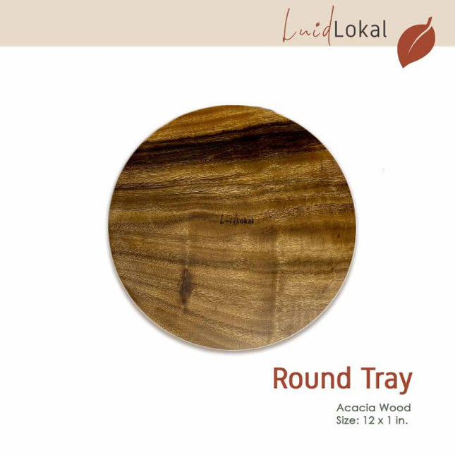 Luid Lokal Round Tray Platter Cheese Coffee Tea Serving Tray Acacia Wood
