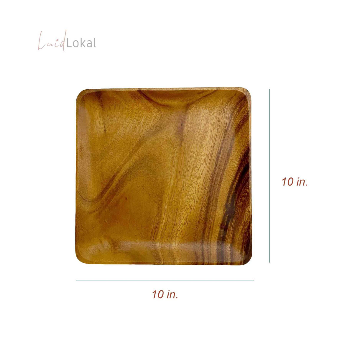 Luid Lokal Square Plate Meal Dessert Charger Plate Serving Tray Acacia Wood